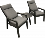 Jamaica kaffesett med 2 recliner stoler og bord 55 cm i antrasitt aluminium