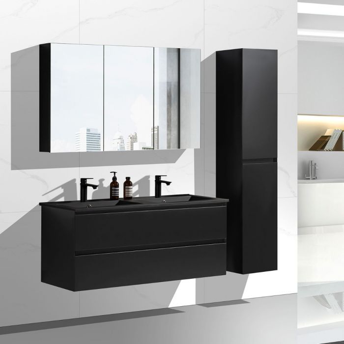 NoraDesign 120 cm baderomsmøbel dobbel sort matt m/sort servant