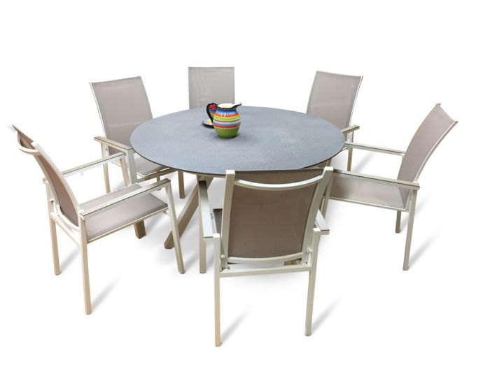 Tropica spisegruppe m/bord og 6 stoler i aluminium