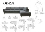 Arendal 3D/D3 sofa med sjeselong - lys grå