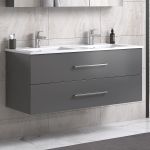LindaDesign 120 cm grå matt baderomsmøbel dobbel m/speilskap