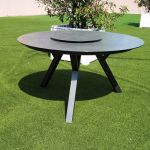 Skjærgården rund spisegruppe m/6 reclinere i gråmix - bord Ø150 i antrasitt aluminium