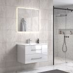 LindaDesign 80 cm baderomsmøbel m/hvit servant og rektangulært speil