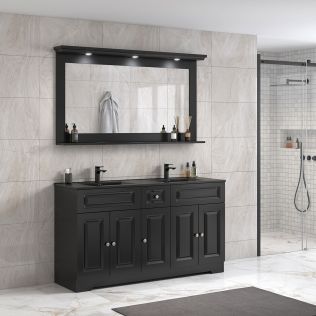 ModeniDesign 150 cm sort matt baderomsmøbel m/sort servant og speil