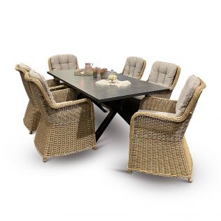 Skjærgården Living spisegruppe 210 cm med 6 stoler i naturmix og bord i antrasitt aluminium