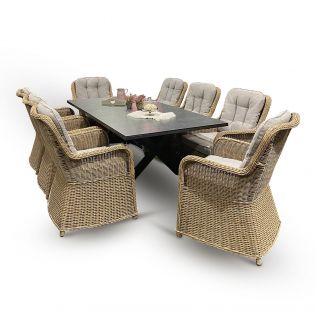 Skjærgården Living XL spisegruppe 210 cm med 8 stoler i naturmix og bord i antrasitt aluminium
