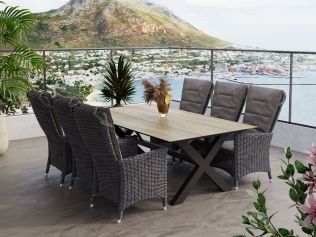 Villa - Spisegruppe 220 cm og 6 Holiday-stoler i gråmix