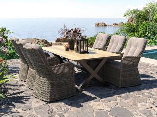Villa - Spisegruppe 220 cm og 6 Living-stoler i gråmix