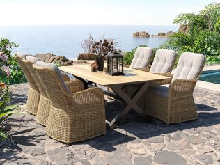 Villa - Spisegruppe 220 cm og 6 Living-stoler i naturmix
