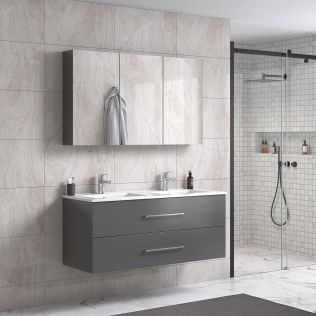 LindaDesign 120 cm grå matt baderomsmøbel dobbel m/speilskap