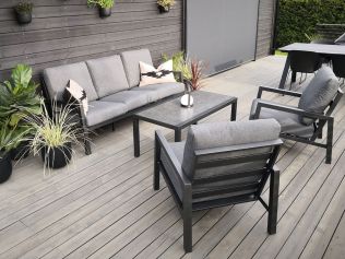 Jamaica loungegruppe m/bord, 3-seter og 2 stoler i antrasitt aluminium