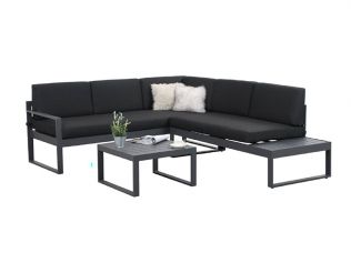 Florida sofagruppe i mørkgrå aluminium med svartgrå puter